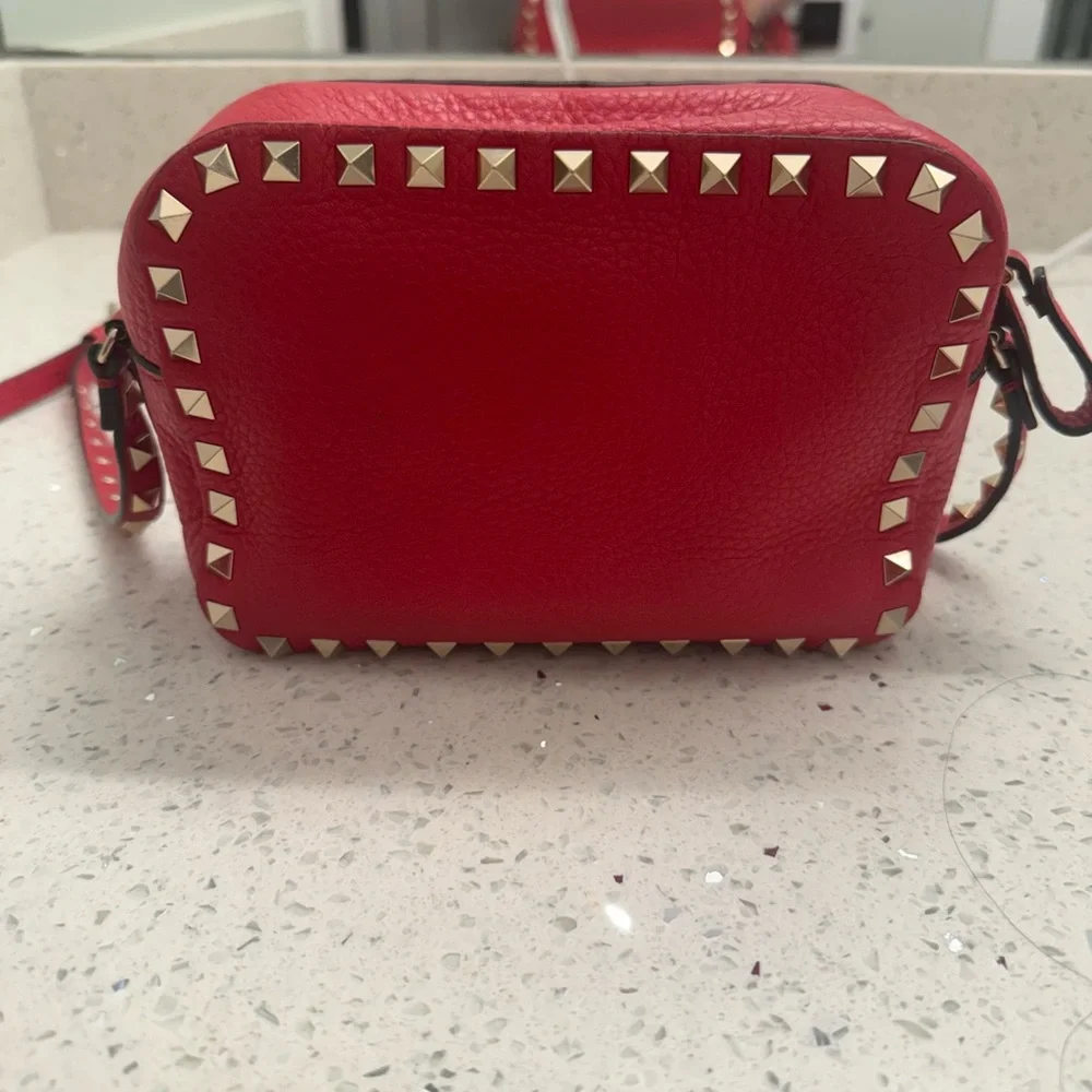 Valentino Red Gold Studded Crossbody Bag - Picture 3 of 5